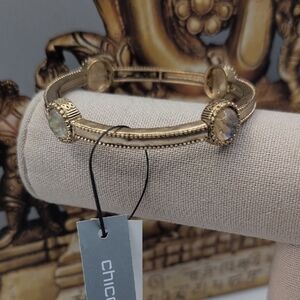 Chico's Stretch Goldtone Bracelet with Aurora Borealis Gem